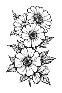 three flowers, geranium, crysanthemum and rose intertwined tattoo design idea