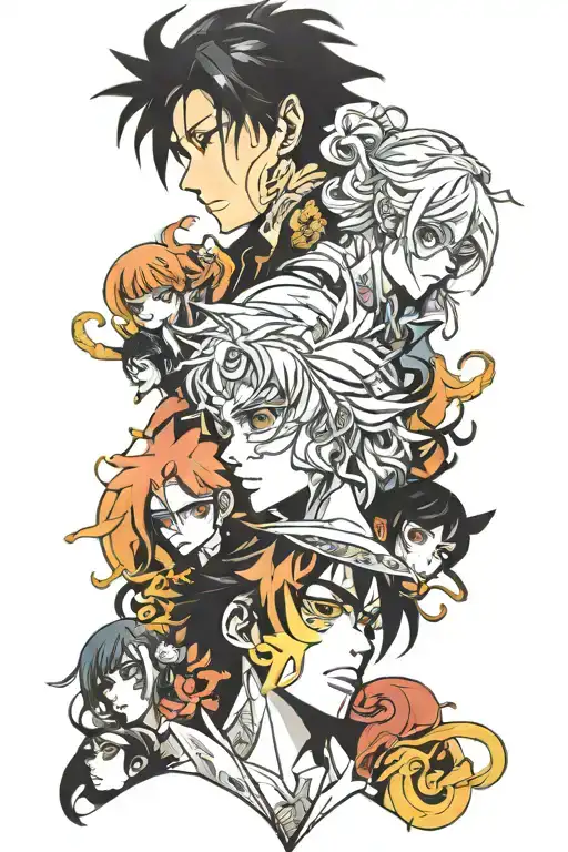 collage anime melting together   tattoo design idea