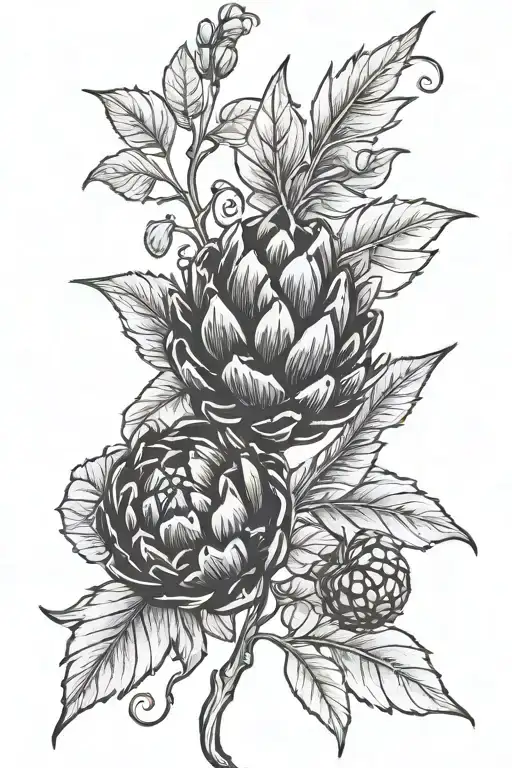 pine cone, corn stalk and fig leaf clover tattoo design idea