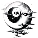 FACE MOON WITH CLOUDS tattoo design idea