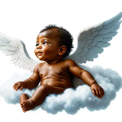 african baby Cherub lying on a cloud tattoo design idea