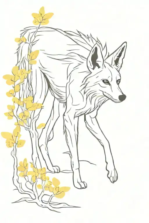 maned wolf under a yellow ipê tree tattoo design idea