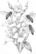 lily of the valley gladiolus lotus flowers interwined with bumblebee flying towards living tattoo design idea