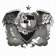 Coat of arms with clouds , pair wing of dove and cross,  tattoo design idea