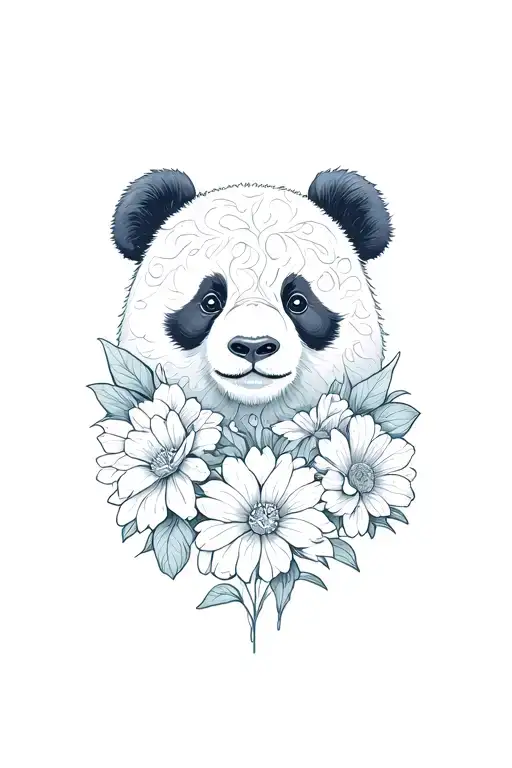 panda whos face is morphed into flowers growing tattoo design idea