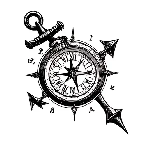 clock anchor compass tattoo design idea