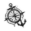 clock anchor compass tattoo design idea