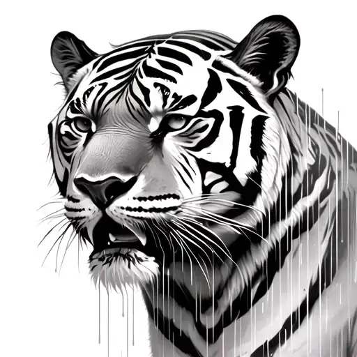 tiger with matrix data rain falling tattoo design idea