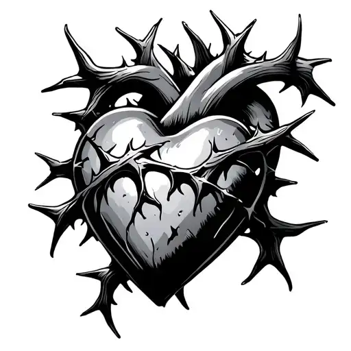 black heart with thorns wrapped tattoo design idea