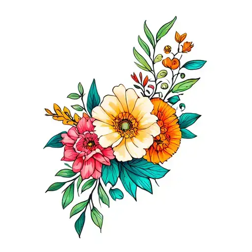 Filler Floral bouquet wrapped tattoo design idea