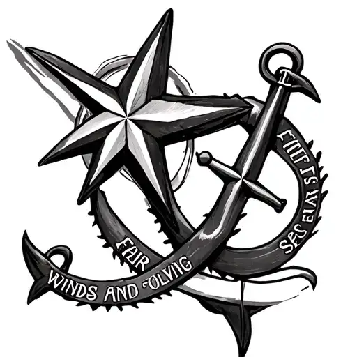 2 nautical stars with "fair winds and following seas." this is a memorial for my dad tattoo design idea