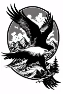 Mountains and eagle soaring tattoo design idea