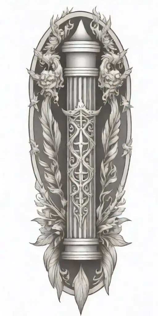 hebrew pillar of fire and pillar of cloud, legal motif of scales of justice, no actual pillar tattoo design idea