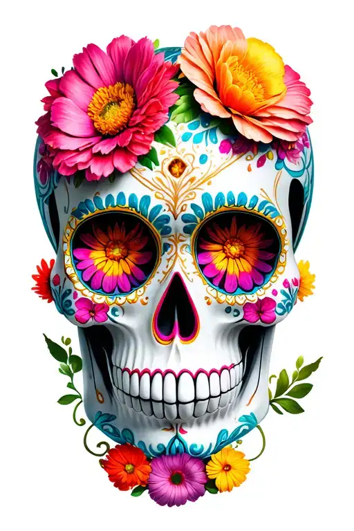 sugar skull flowers tattoo design idea