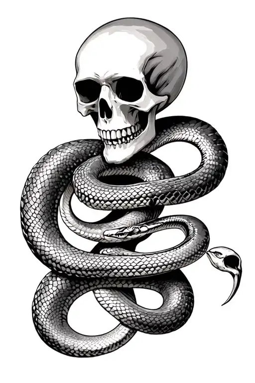 skeleton skull with snake tattoo design idea