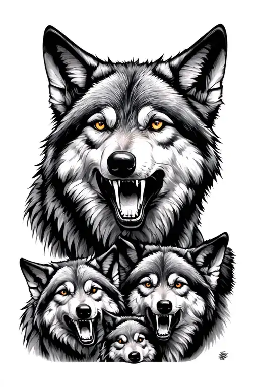 wolf snarling family tattoo design idea