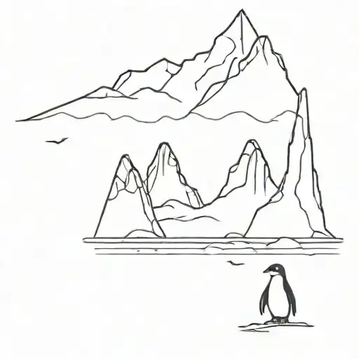iceberg and penguin and snow capped mountain tattoo design idea