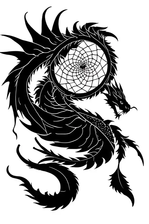 dream catcher dragon flying tattoo design idea