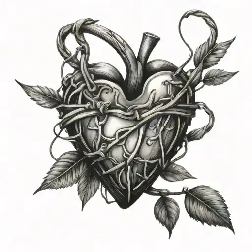A bleeding heart wrapped in barbed wire tattoo design idea