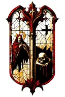 gothic cathedral stained glass window with Christian themes tattoo design idea