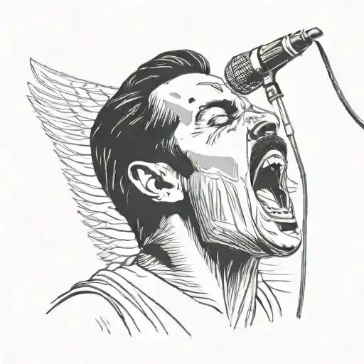 Do a minimalist version of Freddie Mercury, singing with his microphone, focusing mostly on the upper body tattoo design idea