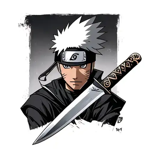 A Kunai with a drawing of Kakashi in tattoo design idea