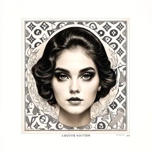 lady face inside Louis Vuitton pattern tattoo design idea