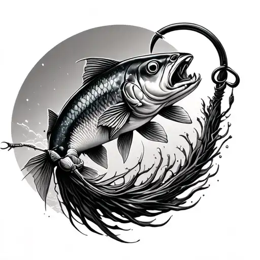 fish transforming into a fishing hook tattoo design idea