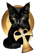 ankh symbol and black cat tattoo design idea