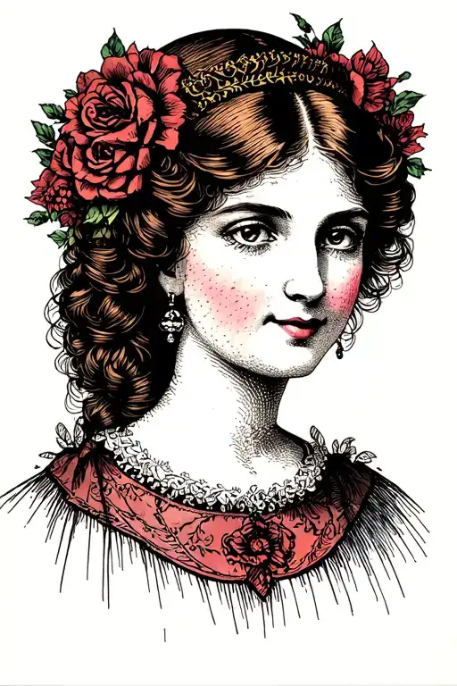 American traditional gothic lady head tattoo design idea