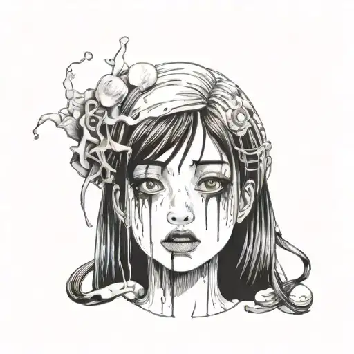 Black And White Anime Girl gore horror gothic Junji Ito Style  tattoo design idea