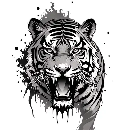 tiger emerging from the skin ready to pounce and attack tattoo design idea