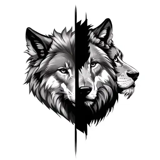 Half Wolf Half Lion tattoo design idea