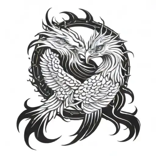 phoenix and 3-headed dog tattoo design idea