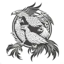 phoenix and 3-headed dog tattoo design idea