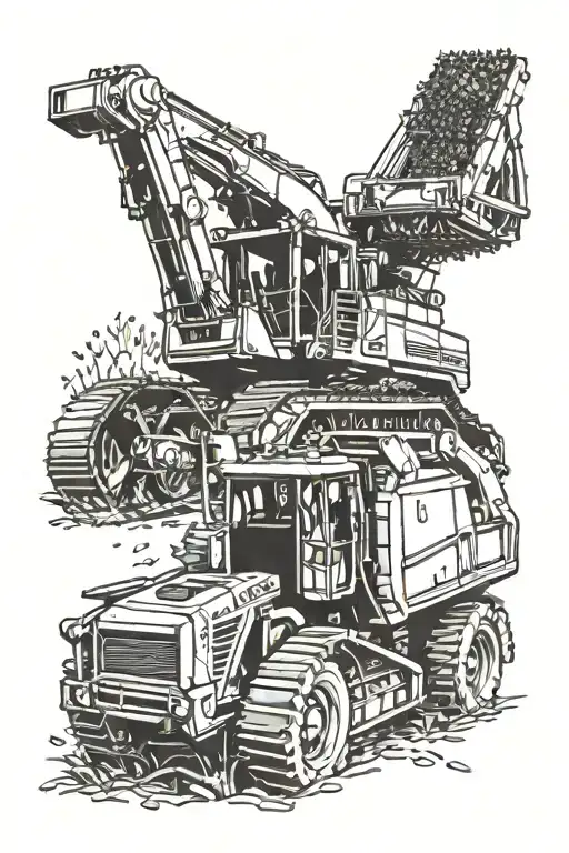 bulldozer and combine harvester tattoo design idea