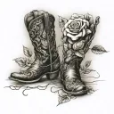 cowboy boots with single stem rose tattoo design idea