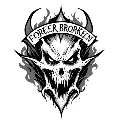 an awesome evil looking tattoo that says Forever Broken with a evil effect and smoke behind it  tattoo design idea