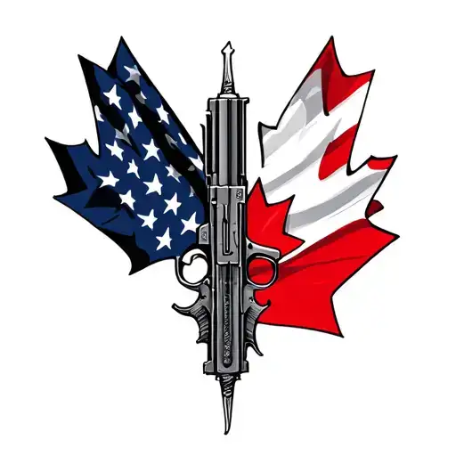"guns " canada flag and american flag intertwined tattoo design idea