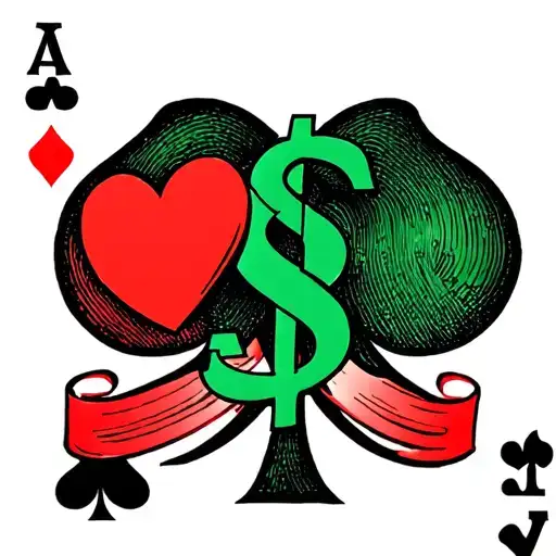 Red heart, green dollar sign, black ace of spades tattoo design idea
