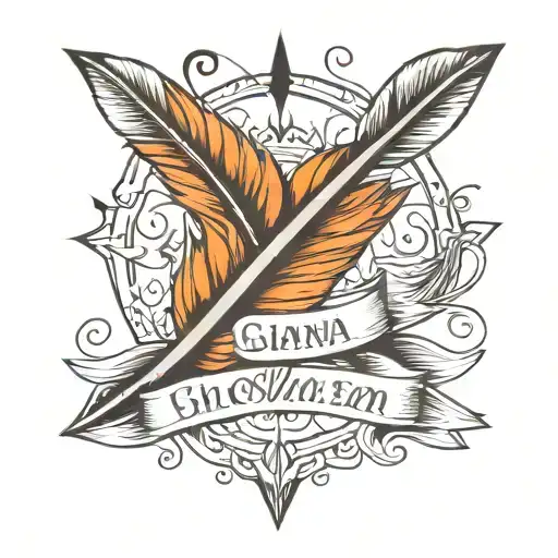 minimalist design feather arrow with Gianna written on the shaft of the arrow tattoo design idea