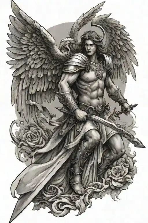angel guardian warrior tattoo design idea