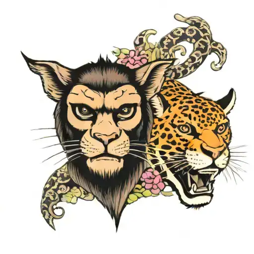 Monkey ans puma faces tattoo design idea