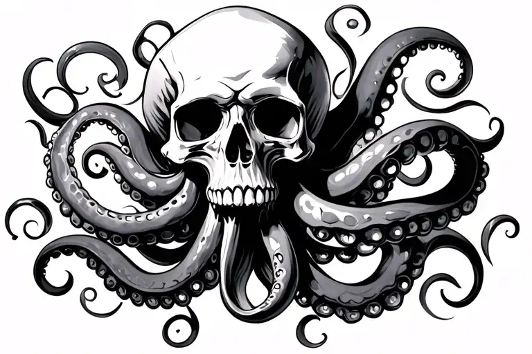 skull and octopus tentacles tattoo design idea