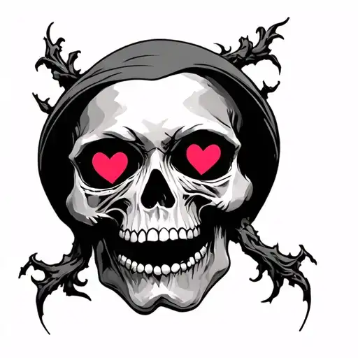 crying skull with heart eyes  tattoo design idea