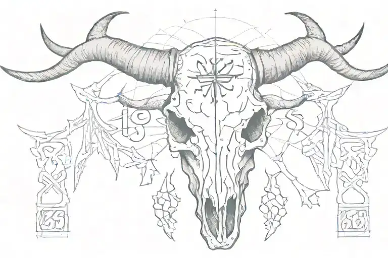 longhorn skull with 1993 written inside tattoo design idea