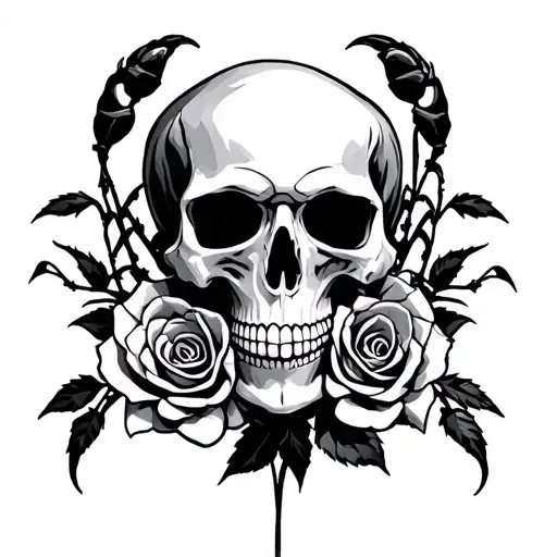 skull roses scorpion crawling tattoo design idea
