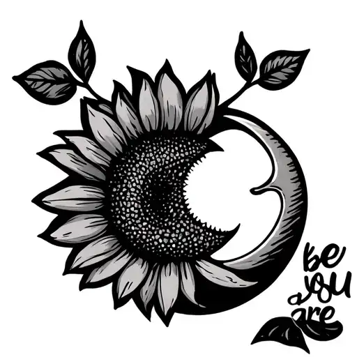 Fine line sunflower with crescent moon that looks like a smile, drawn pinky promise and the words be as you are written tattoo design idea