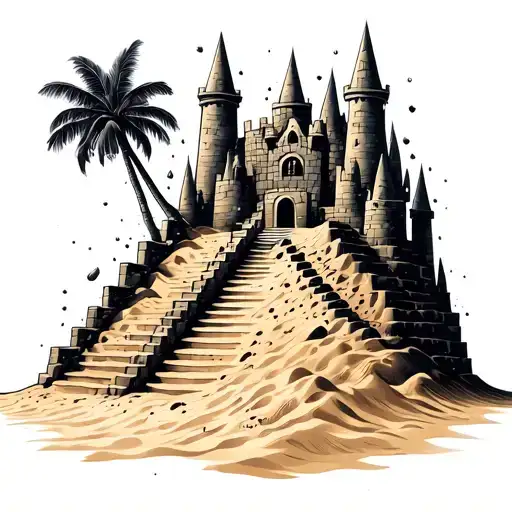 sand castle with stairs rising around it tattoo design idea