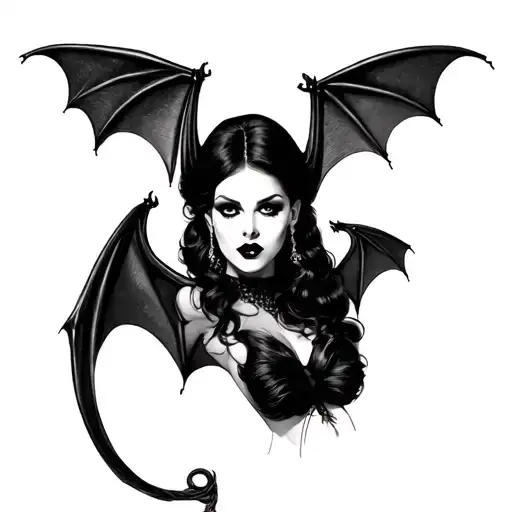 pin up goth bats nipple tattoo design idea